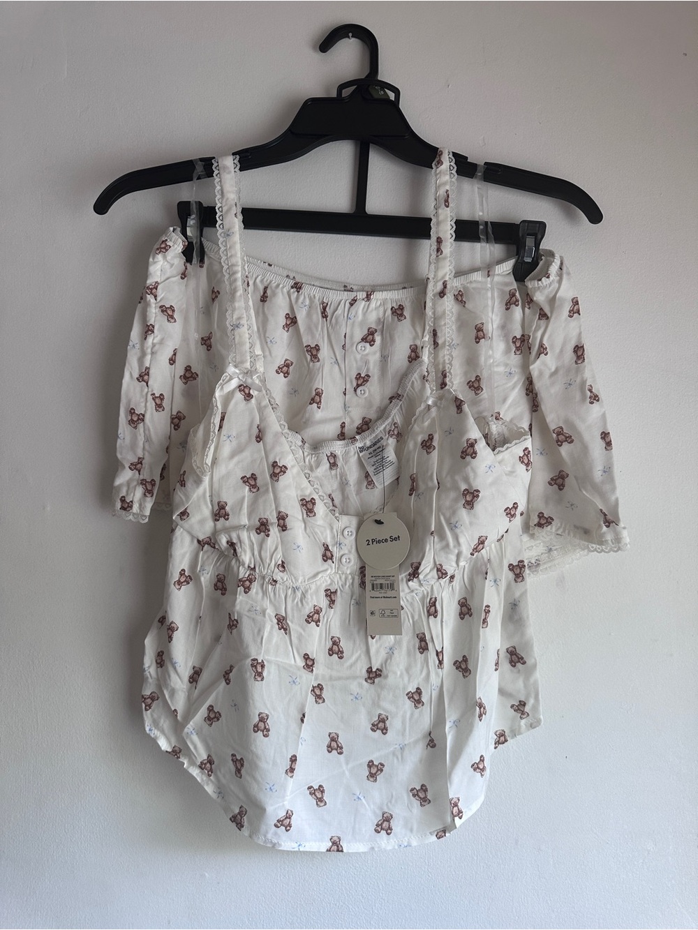 No Boundaries White Teddy-Print Pajama Top Set (XL)